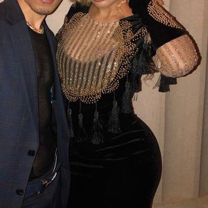 Fringe black and gold beaded top